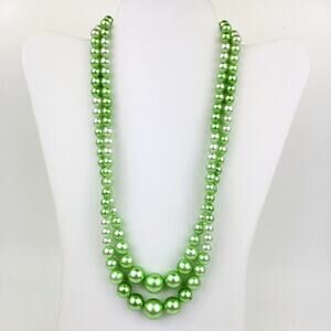 Vintage Light Soft Green Necklace Made in Japan Graduated Beads Two Strands 20in